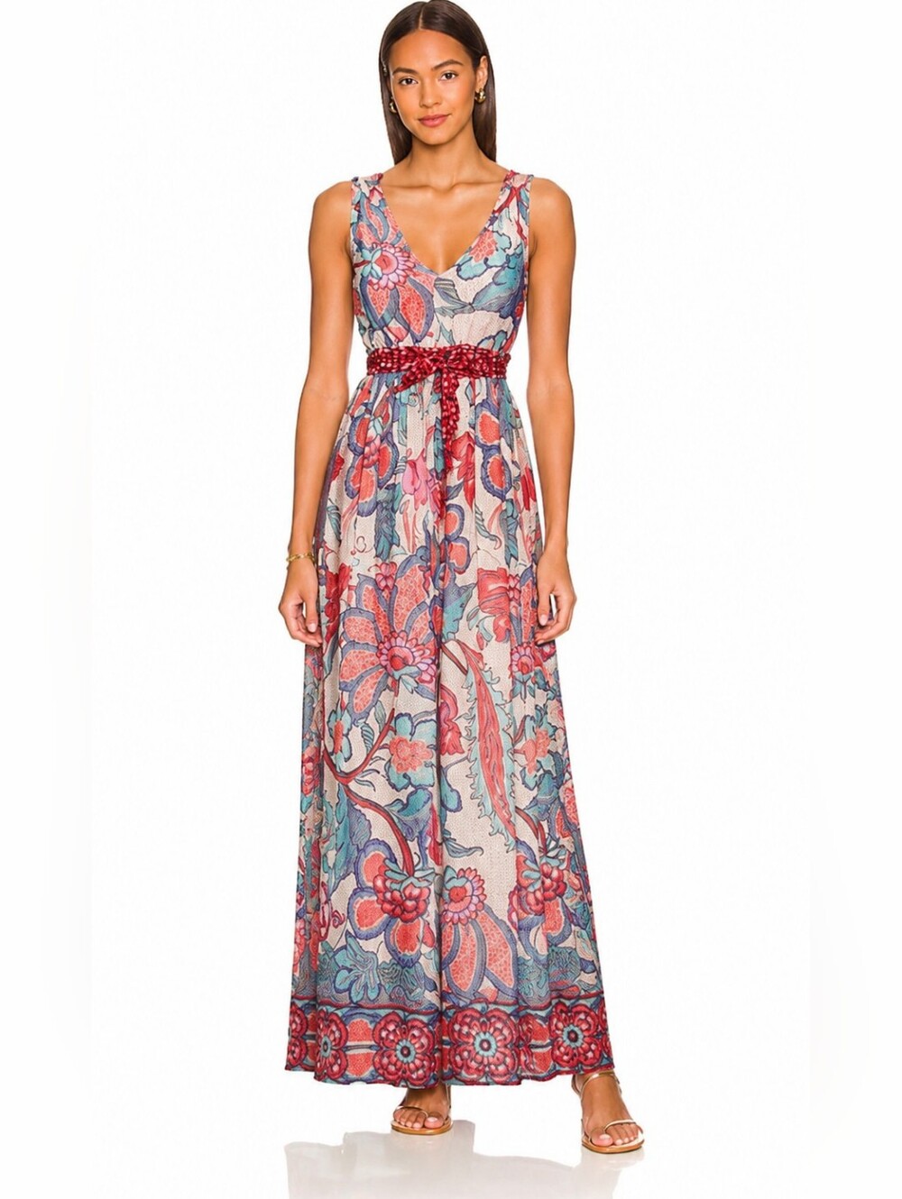MNG Floral Maxi Dress Boho Sleeveless Resort 6